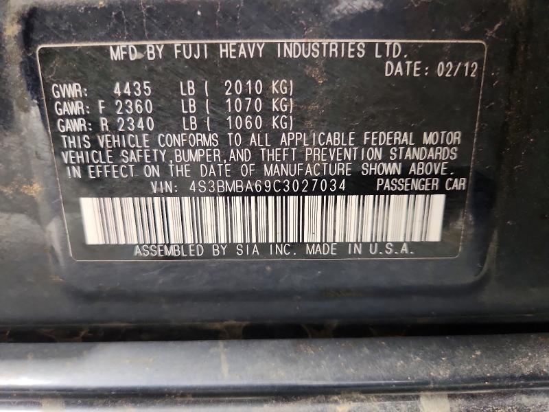 63150446 :رقم المزاد ، 4S3BMBA69C3027034 vin ، 2012 Subaru Legacy مزاد بيع