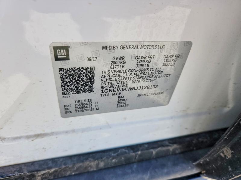 Продаж на аукціоні авто 2018 Chevrolet Traverse, vin: 1GNEVJKW6JJ128132, номер лоту: 65386376