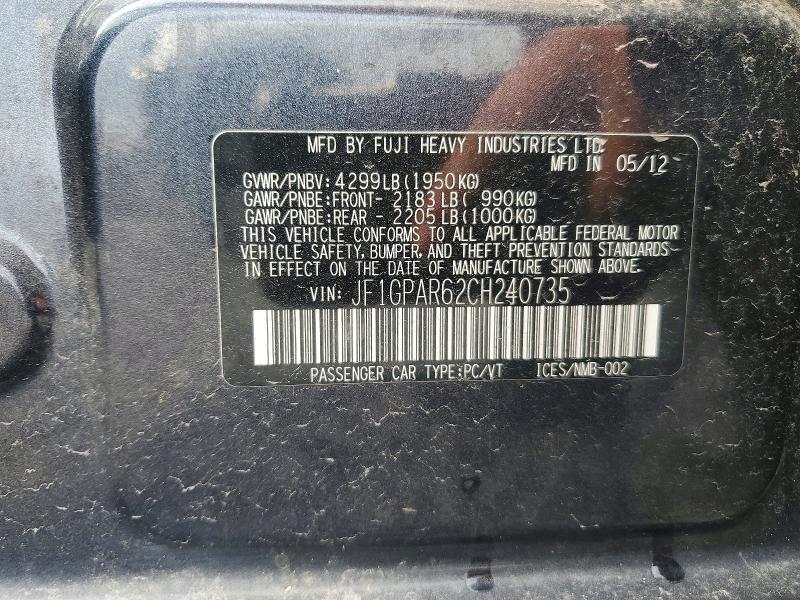 Продажа на аукционе авто 2012 Subaru Impreza, vin: JF1GPAR62CH240735, номер лота: 64252016