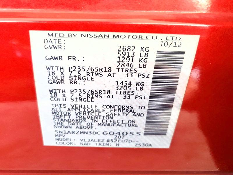 Aukcja sprzedaży 2013 Nissan Pathfinder, vin: 5N1AR2MN3DC604055, numer aukcji: 64511466