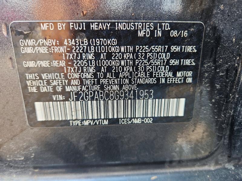 2016 Subaru Crosstrek მანქანა იყიდება აუქციონზე, vin: JF2GPABC8G9341953, აუქციონის ნომერი: 63574736