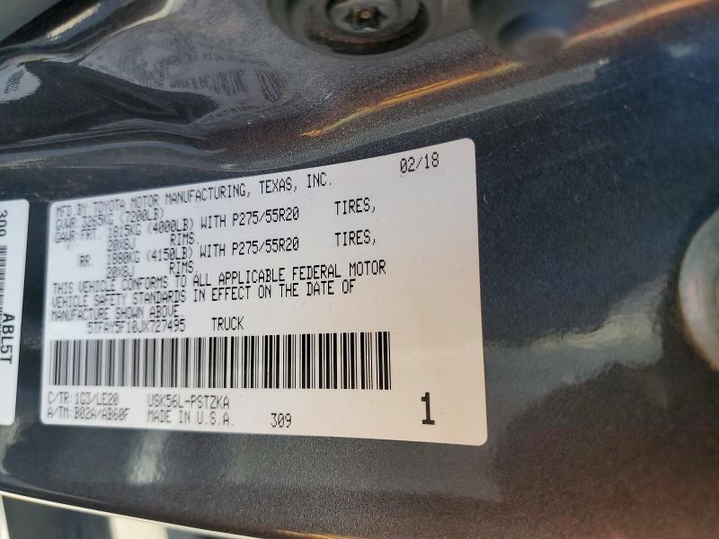 64592546 :رقم المزاد ، 5TFAY5F10JX727495 vin ، 2018 Toyota Tundra مزاد بيع