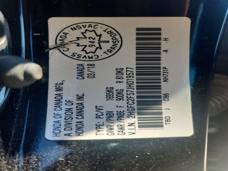 2018 Honda Civic მანქანა იყიდება აუქციონზე, vin: 2HGFC2F57JH019577, აუქციონის ნომერი: 62679566