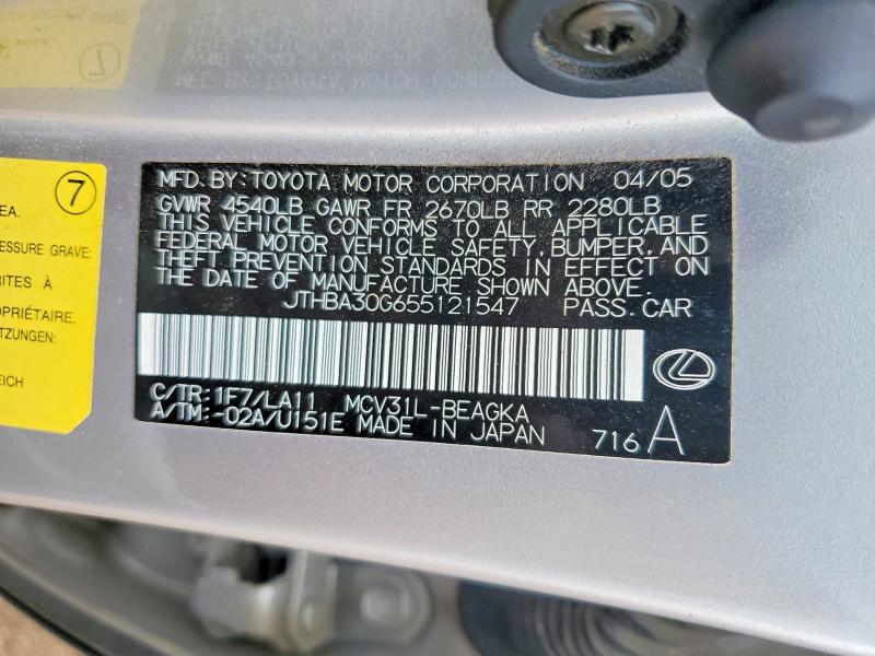 Продажа на аукционе авто 2005 Lexus Es 330 4d, vin: JTHBA30G655121547, номер лота: 64787086