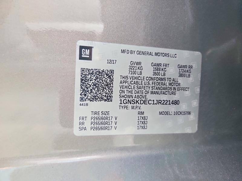 Aukcja sprzedaży 2018 Chevrolet Tahoe, vin: 1GNSKDEC1JR221480, numer aukcji: 65695956