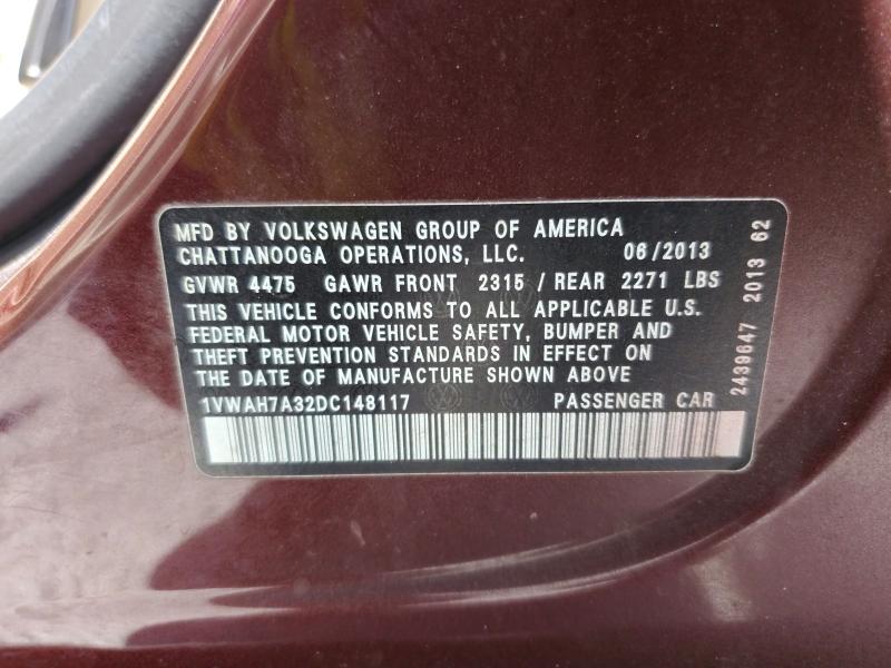 Продажа на аукционе авто 2013 Volkswagen Passat, vin: 1VWAH7A32DC148117, номер лота: 65267136