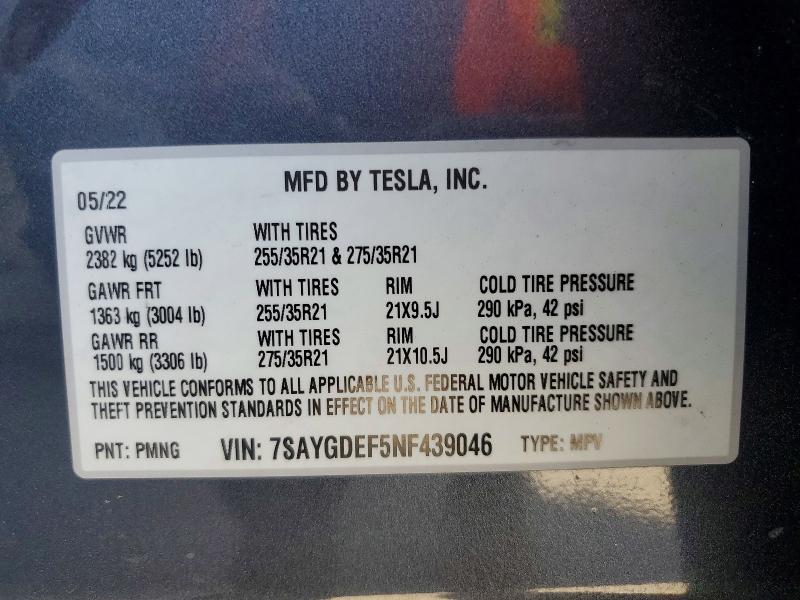 Продаж на аукціоні авто 2022 Tesla Model Y, vin: 7SAYGDEF5NF439046, номер лоту: 65171256