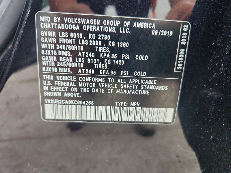 Aukcja sprzedaży 2019 Volkswagen Atlas, vin: 1V2UR2CA0KC604266, numer aukcji: 64119396