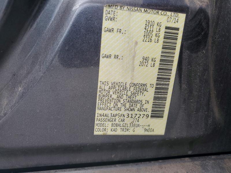 Auction sale of the 2015 Nissan Altima, vin: 1N4AL3AP5FN317279, lot number: 66305256