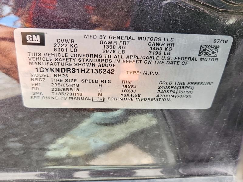 65505186 :رقم المزاد ، 1GYKNDRS1HZ136242 vin ، 2017 Cadillac Xt5 مزاد بيع