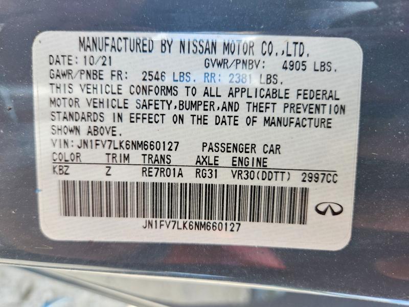 Продаж на аукціоні авто 2022 Infiniti Q60, vin: JN1FV7LK6NM660127, номер лоту: 66631416