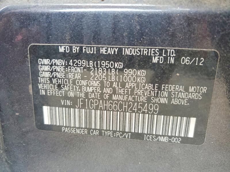 Aukcja sprzedaży 2012 Subaru Impreza, vin: JF1GPAH66CH245499, numer aukcji: 67023656