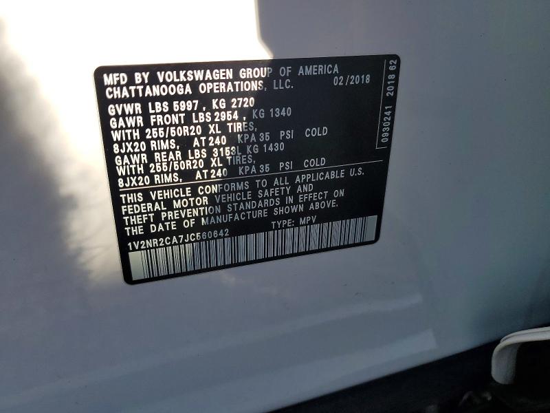 2018 Volkswagen Atlas მანქანა იყიდება აუქციონზე, vin: 1V2NR2CA7JC560642, აუქციონის ნომერი: 66650136