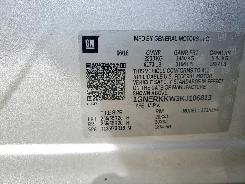 65754296 :رقم المزاد ، 1GNERKKW3KJ106813 vin ، 2019 Chevrolet Traverse مزاد بيع