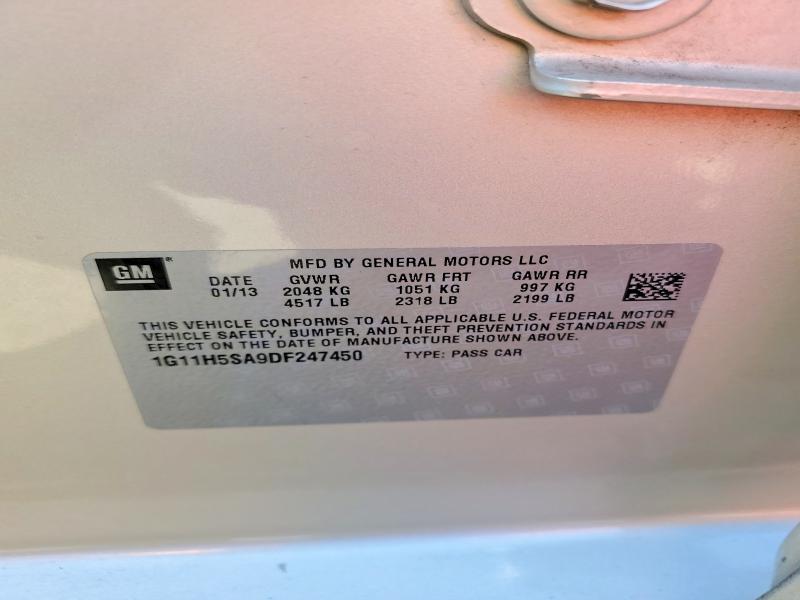 65470826 :رقم المزاد ، 1G11H5SA9DF247450 vin ، 2013 Chevrolet Malibu مزاد بيع