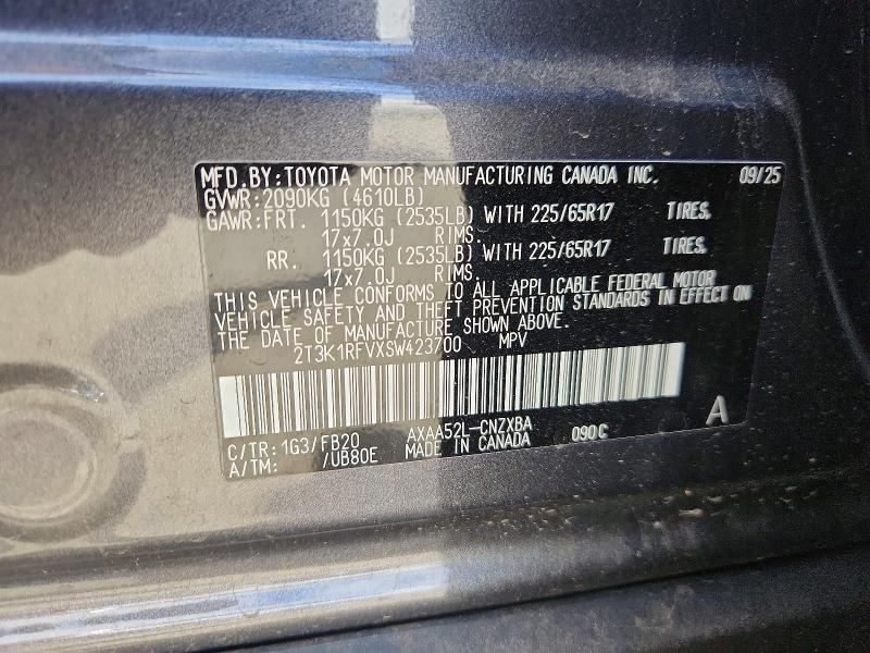 2025 Toyota Rav4 მანქანა იყიდება აუქციონზე, vin: 2T3K1RFVXSW423700, აუქციონის ნომერი: 64492936