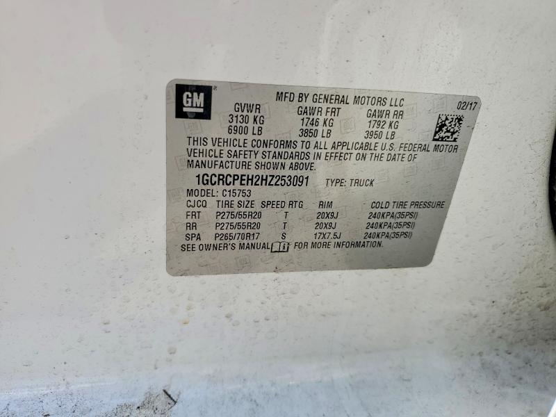 2017 Chevrolet Silverado მანქანა იყიდება აუქციონზე, vin: 1GCRCPEH2HZ253091, აუქციონის ნომერი: 65798896
