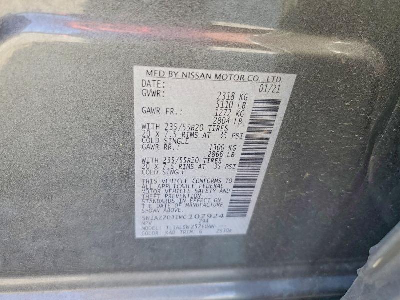 Продажа на аукционе авто 2021 Nissan Murano, vin: 5N1AZ2DJ1MC107924, номер лота: 65491896