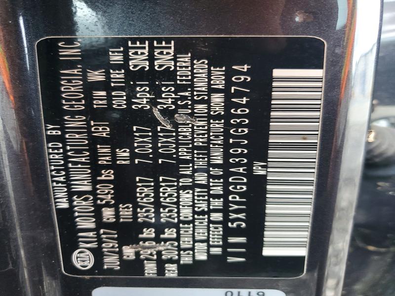 65223526 :رقم المزاد ، 5XYPGDA39JG364794 vin ، 2018 Kia Sorento مزاد بيع