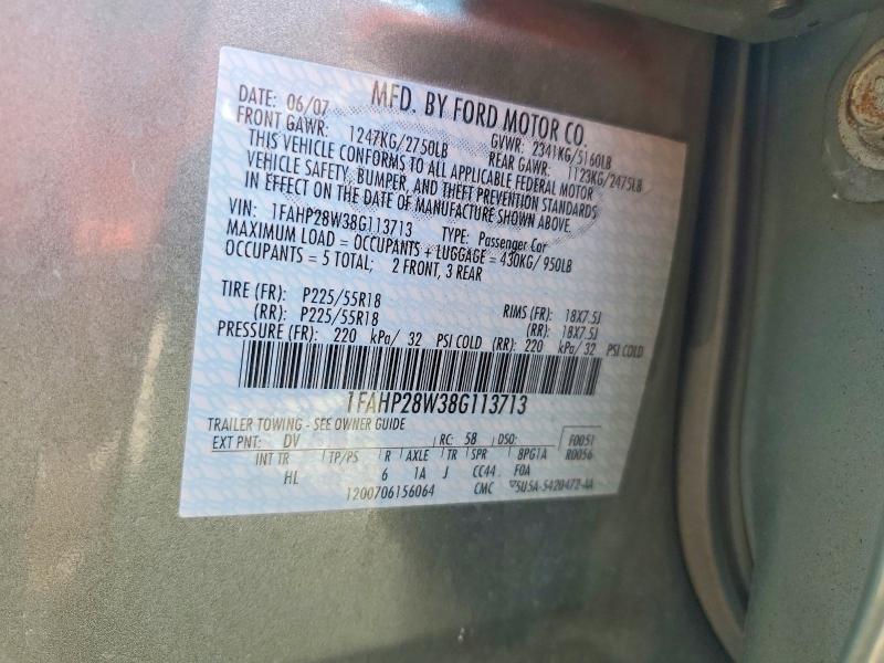 Продажа на аукционе авто 2008 Ford Taurus, vin: 1FAHP28W38G113713, номер лота: 64742386