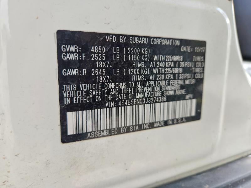 Aukcja sprzedaży 2018 Subaru Outback, vin: 4S4BSENC3J3274386, numer aukcji: 67081556