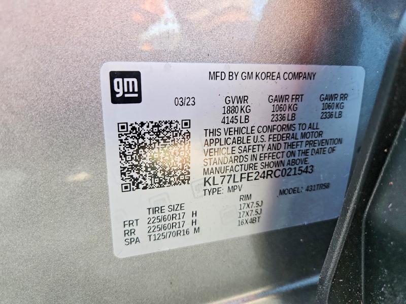 66077706 :رقم المزاد ، KL77LFE24RC021543 vin ، 2024 Chevrolet Trax مزاد بيع