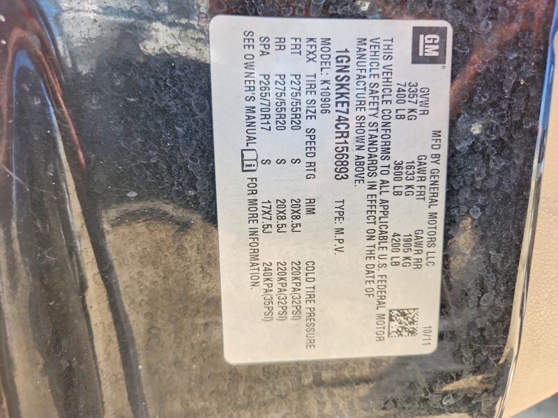 Aukcja sprzedaży 2012 Chevrolet Suburban, vin: 1GNSKKE74CR156893, numer aukcji: 66708896