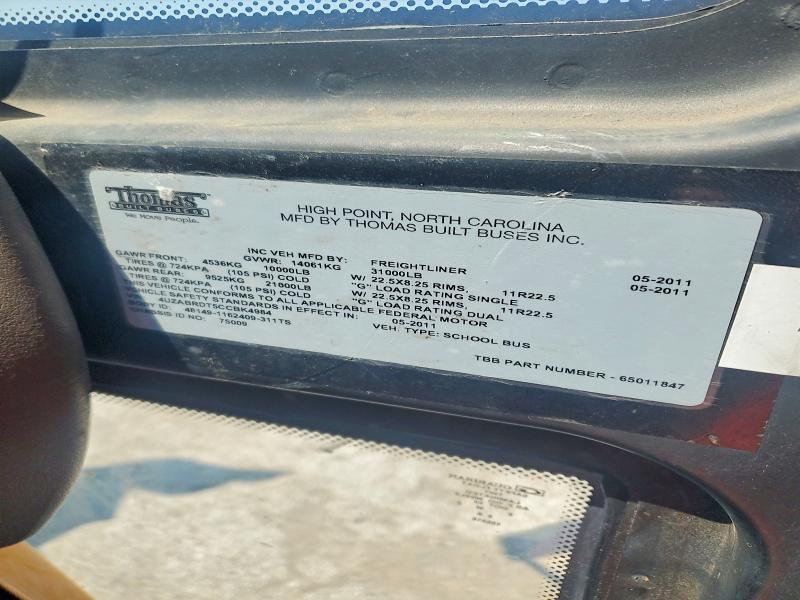 Продажа на аукционе авто 2012 Thomas Saf-t-liner C2, vin: 4UZABRDT5CCBK4984, номер лота: 66055706