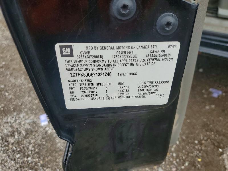 2002 Gmc Sierra მანქანა იყიდება აუქციონზე, vin: 2GTFK69U621331248, აუქციონის ნომერი: 63537416