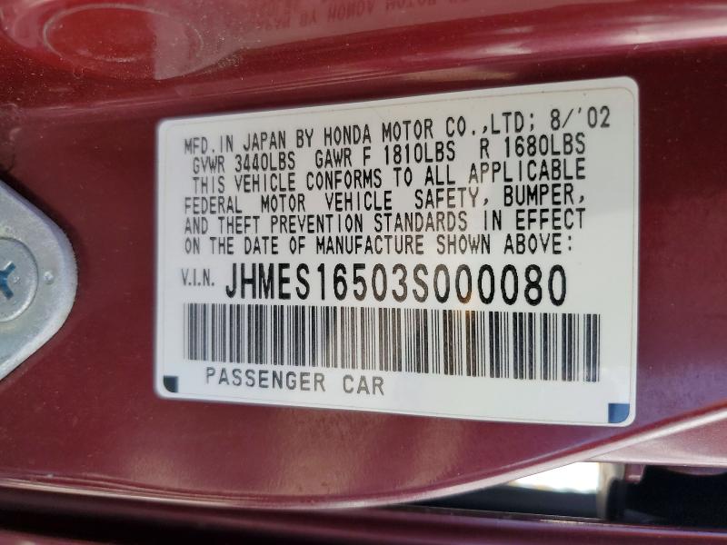 Продаж на аукціоні авто 2003 Honda Civic, vin: JHMES16503S000080, номер лоту: 63761836