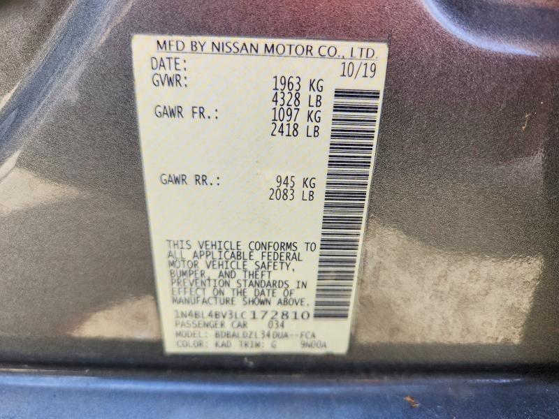 67100026 :رقم المزاد ، 1N4BL4BV3LC172810 vin ، 2020 Nissan Altima مزاد بيع