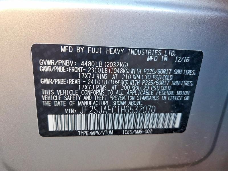 Продажа на аукционе авто 2017 Subaru Forester, vin: JF2SJAEC1HG532070, номер лота: 66791726