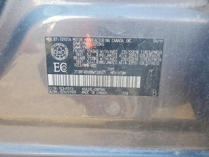 64724676 :رقم المزاد ، 2T3RF4DV0BW139501 vin ، 2011 Toyota Rav4 مزاد بيع