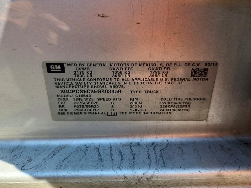 65505576 :رقم المزاد ، 3GCPCSEC3EG403459 vin ، 2014 Chevrolet Silverado مزاد بيع