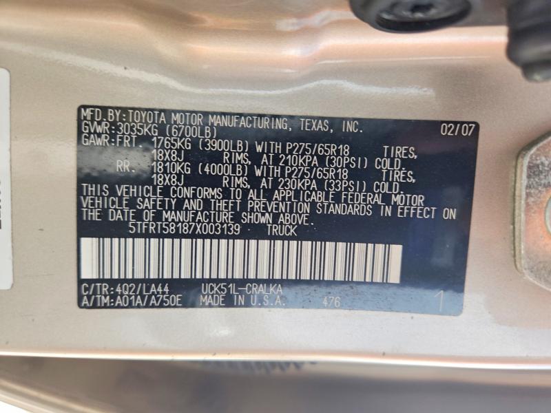 Продажа на аукционе авто 2007 Toyota Tundra, vin: 5TFRT58187X003139, номер лота: 64691646