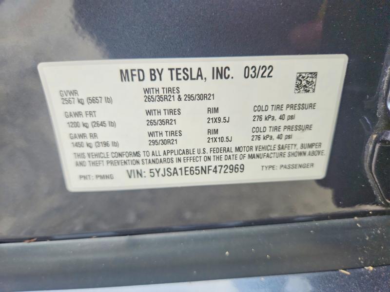Продажа на аукционе авто 2022 Tesla Model S, vin: 5YJSA1E65NF472969, номер лота: 64086516