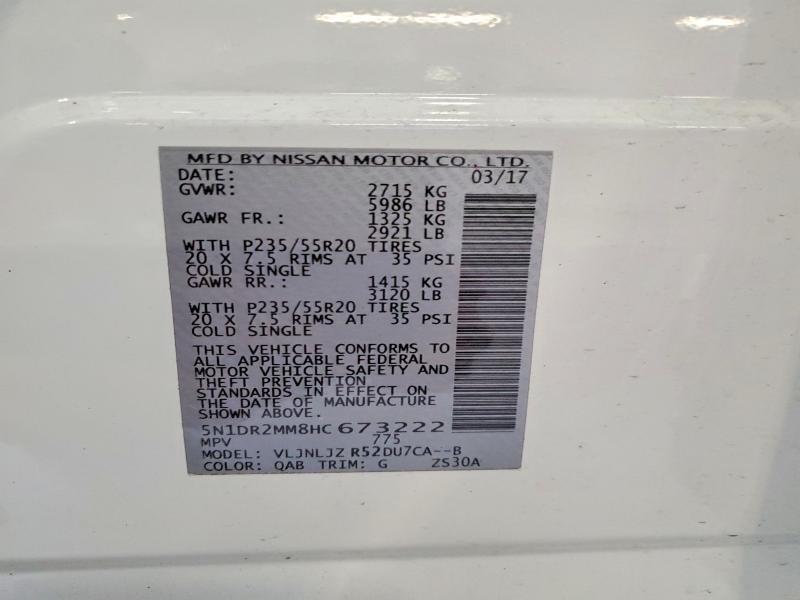 Продаж на аукціоні авто 2017 Nissan Pathfinder, vin: 5N1DR2MM8HC673222, номер лоту: 66015986