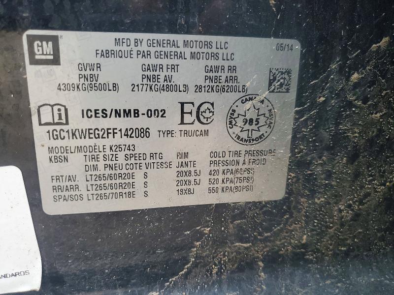 Aukcja sprzedaży 2015 Chevrolet Silverado, vin: 1GC1KWEG2FF142086, numer aukcji: 64549046