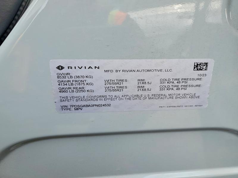 Aukcja sprzedaży 2023 Rivian R1s, vin: 7PDSGABA0PN024532, numer aukcji: 64153976