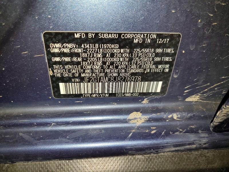 2018 Subaru Crosstrek მანქანა იყიდება აუქციონზე, vin: JF2GTAMC8J8276978, აუქციონის ნომერი: 65835496