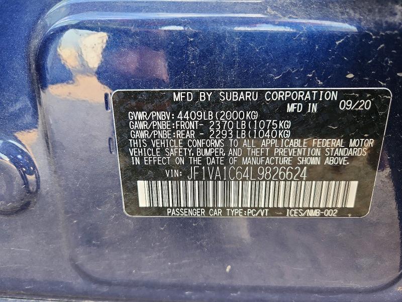63735716 :رقم المزاد ، JF1VA1C64L9826624 vin ، 2020 Subaru Wrx مزاد بيع