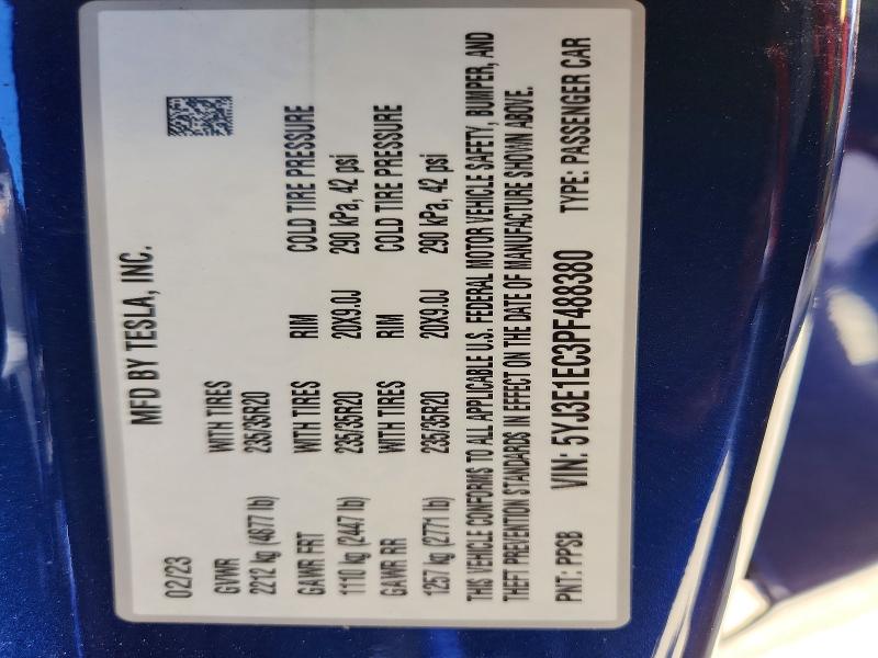 Aukcja sprzedaży 2023 Tesla Model 3, vin: 5YJ3E1EC3PF488380, numer aukcji: 62817866