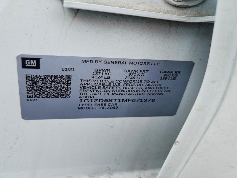 Продажа на аукционе авто 2021 Chevrolet Malibu, vin: 1G1ZD5ST1MF071378, номер лота: 67031836