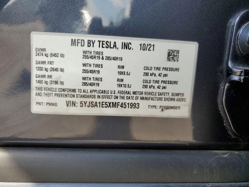 Продаж на аукціоні авто 2021 Tesla Model S, vin: 5YJSA1E5XMF451993, номер лоту: 66590186