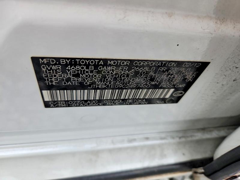 64006846 :رقم المزاد ، JTHBK1EG9C2497460 vin ، 2012 Lexus Es مزاد بيع
