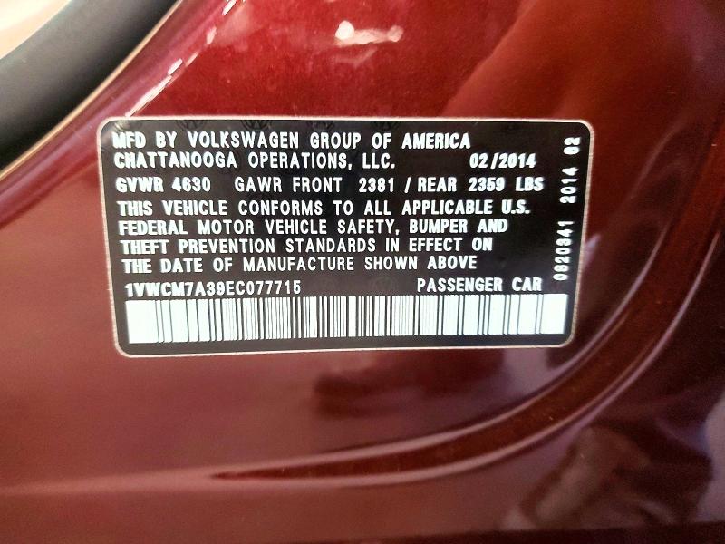 Aukcja sprzedaży 2014 Volkswagen Passat, vin: 1VWCM7A39EC077715, numer aukcji: 64854126