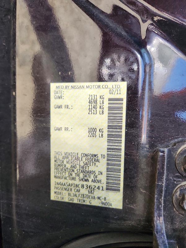 64143696 :رقم المزاد ، 1N4AA5AP1BC836241 vin ، 2011 Nissan Maxima مزاد بيع