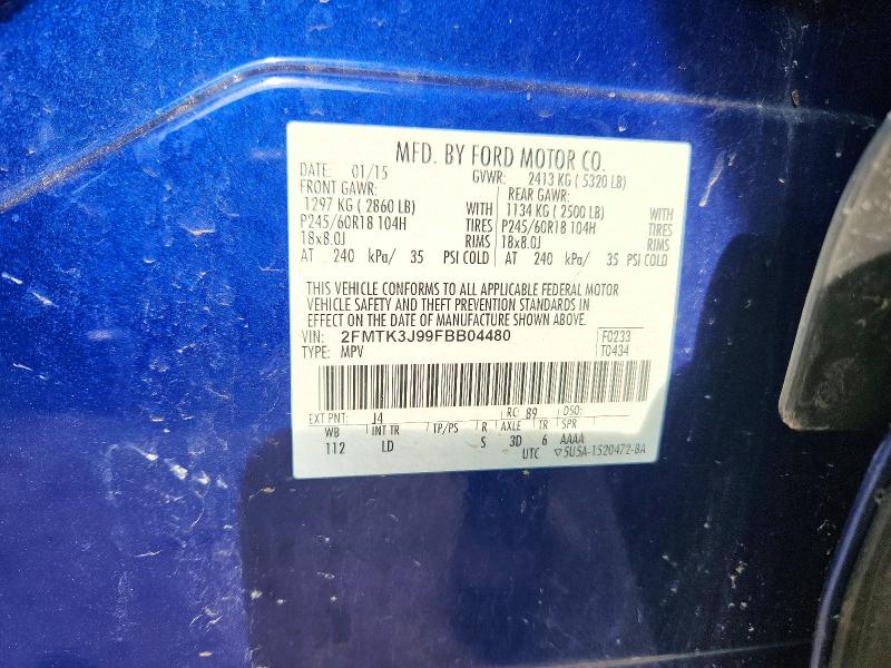2015 Ford Edge მანქანა იყიდება აუქციონზე, vin: 2FMTK3J99FBB04480, აუქციონის ნომერი: 64327416