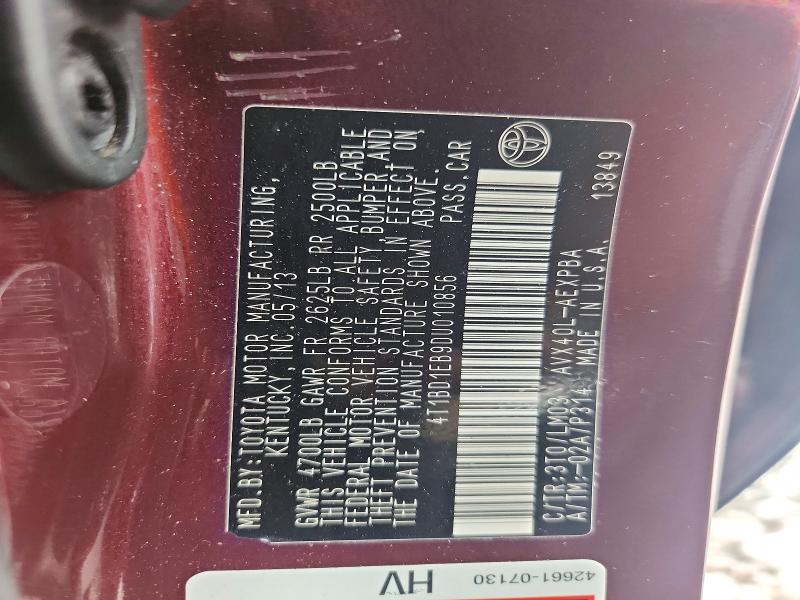 2013 Toyota Avalon Hybrid მანქანა იყიდება აუქციონზე, vin: 4T1BD1EB9DU010856, აუქციონის ნომერი: 62995866