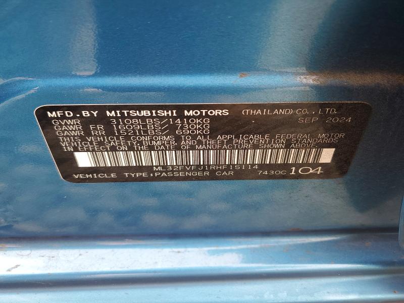 Aukcja sprzedaży 2024 Mitsubishi Mirage, vin: ML32FVFJ1RHF15114, numer aukcji: 65104056